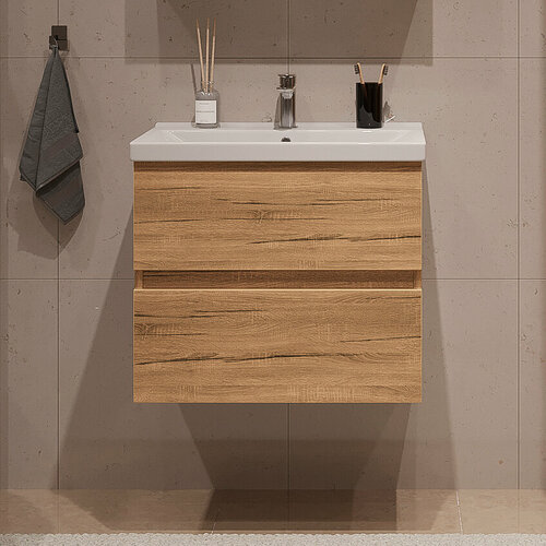 Изображение товара Тумба подвесная SanStar Lavanti 50 с раковиной Фест 50 (комплект) для ванной комнаты Дуб вотан