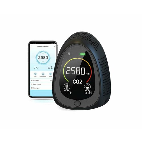 Комбинированный датчик Tuya Wi-Fi измеритель качества воздуха 3 в 1 HTI-0131-BT Tuya Q41801UM - углекислый газ CO2 влажность температура 9125₽