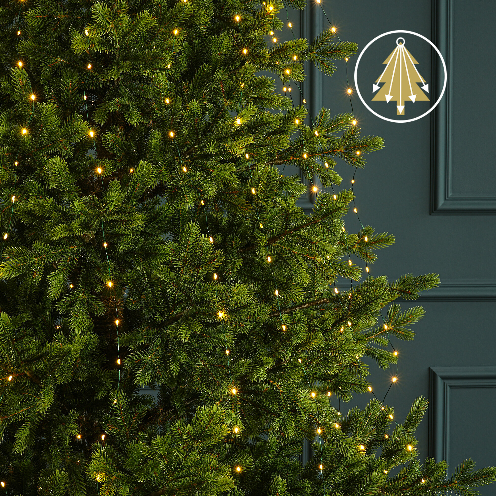 Гирлянда на елку 180 см Лучи Росы 12 нитей 408 теплых белых микро LED ламп с мерцанием зеленая проволока IP44