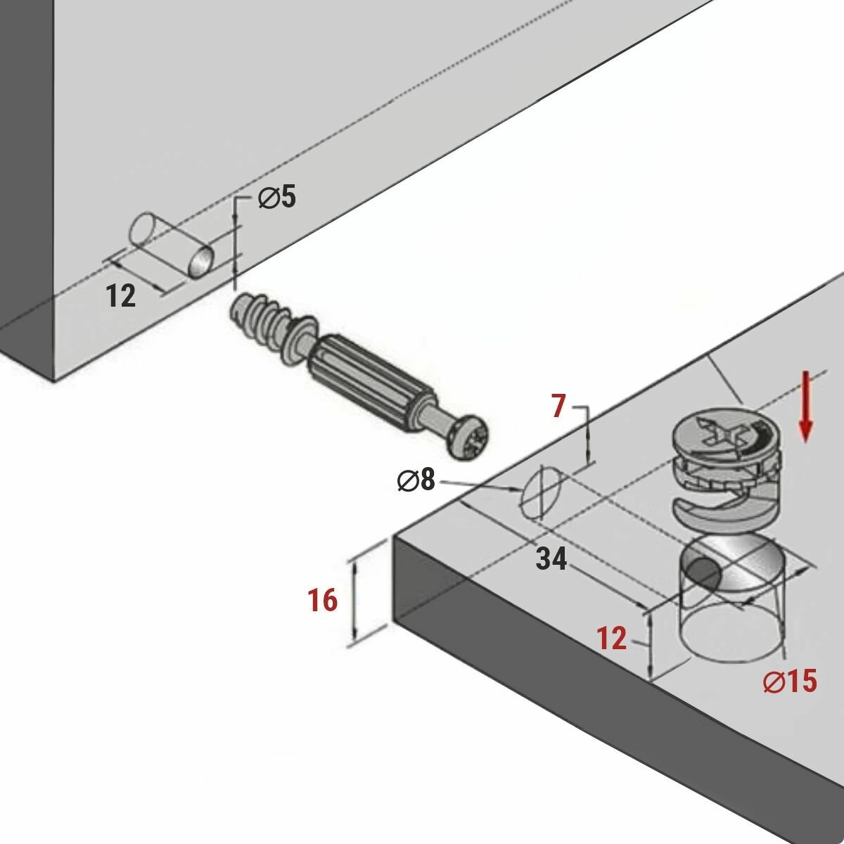 Изображение Эксцентриковая стяжка мебельная (комплект эксцентрик+шток с пластиком саморез) х 4 шт
