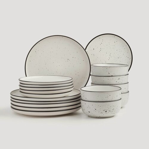 Изображение товара Сервиз обеденный, Kuchenland, 6 перс, 18 пр, керамика, белый, с черным кантом, в крапинку, Speckled black