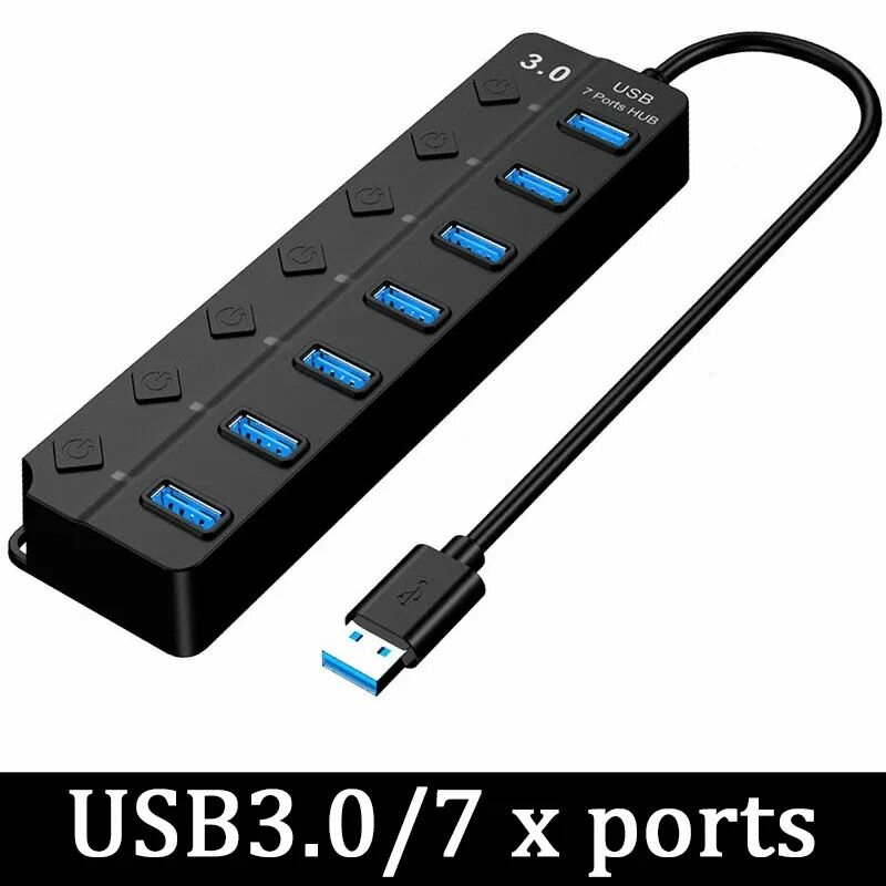 Адаптер питания USB3.0 с 7 портами, разветвитель-концентратор, коммутатор с несколькими удлинителями, кабельная станция длиной 120 см