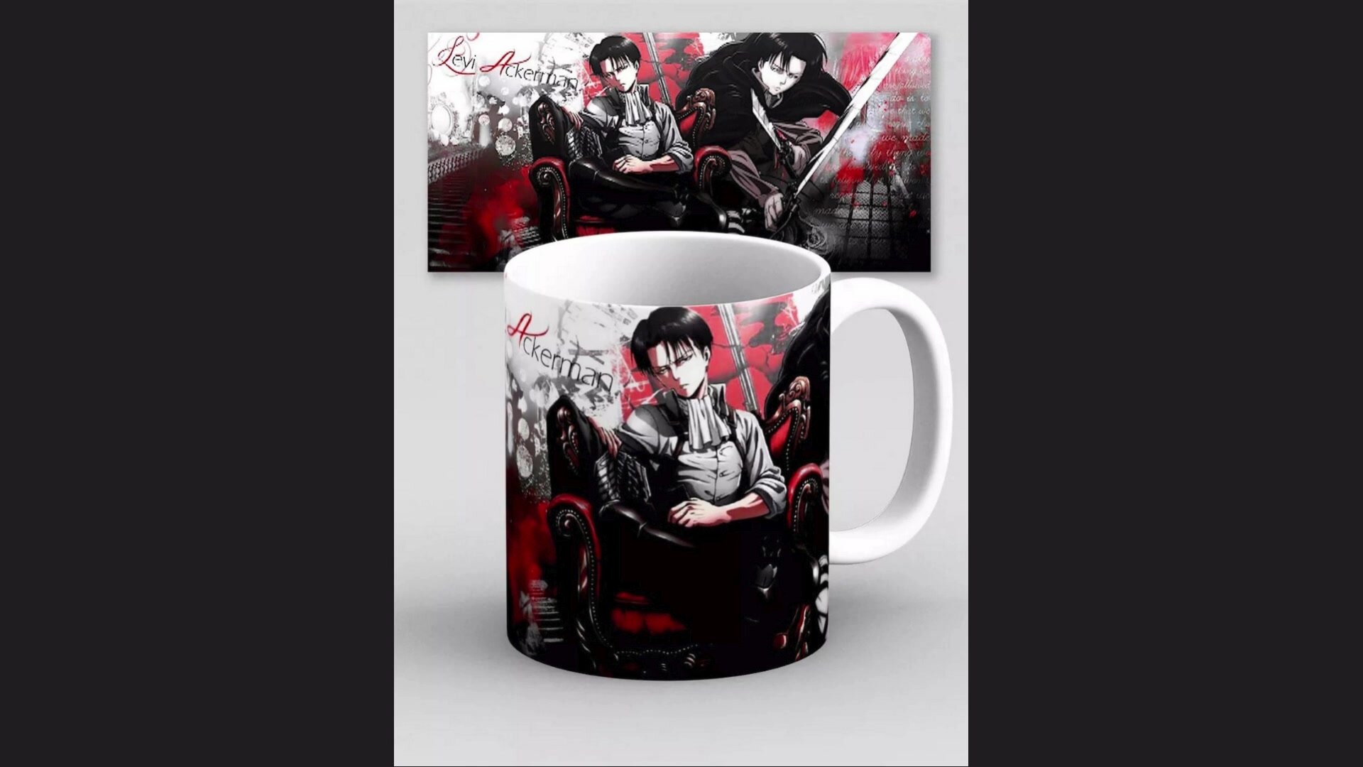 Кружка с принтом аниме Атака титанов, Леви Аккерман, керамическая — фото 1