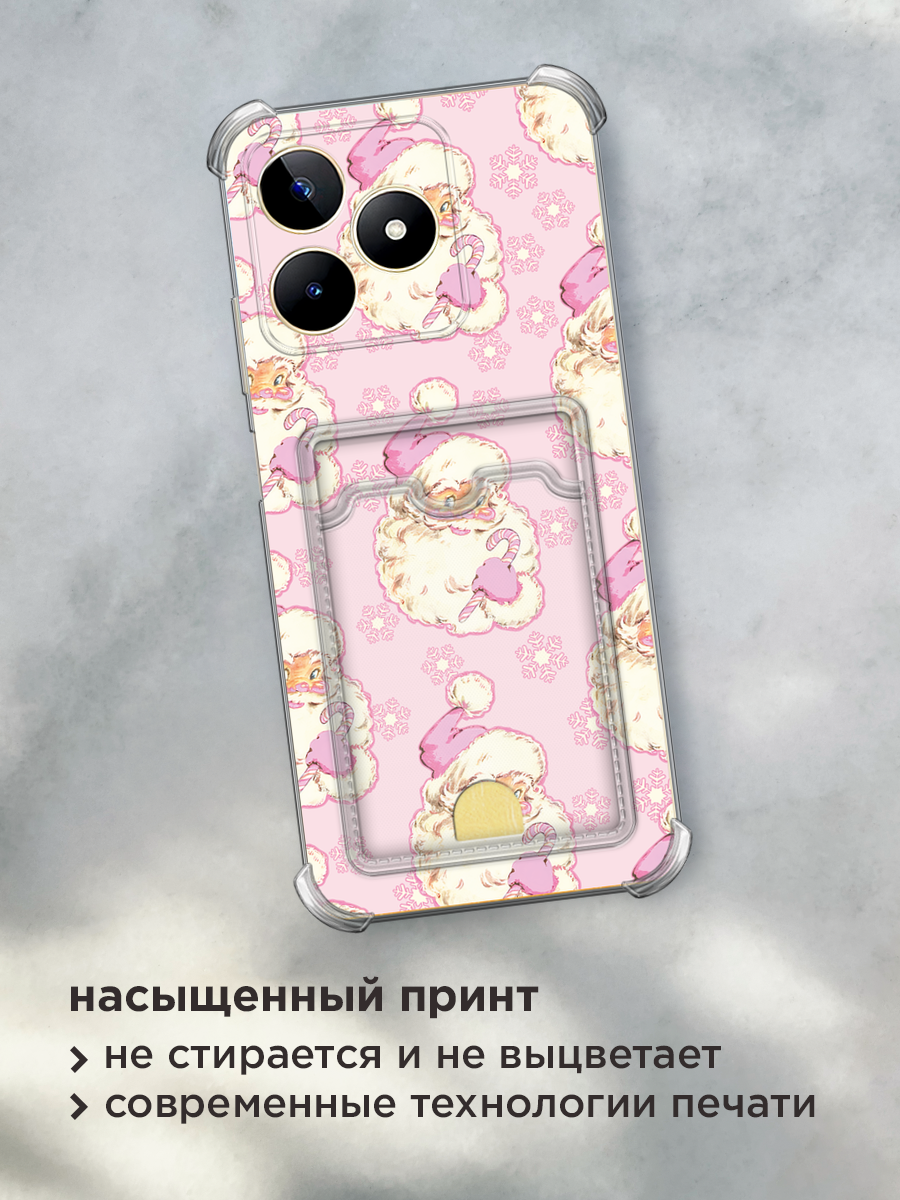 Чехол на Realme C53/C51/Note 50 (Реалми С53/С51/Нот 50) с картой и принтом Санты розовый паттерн 1 — фото 1