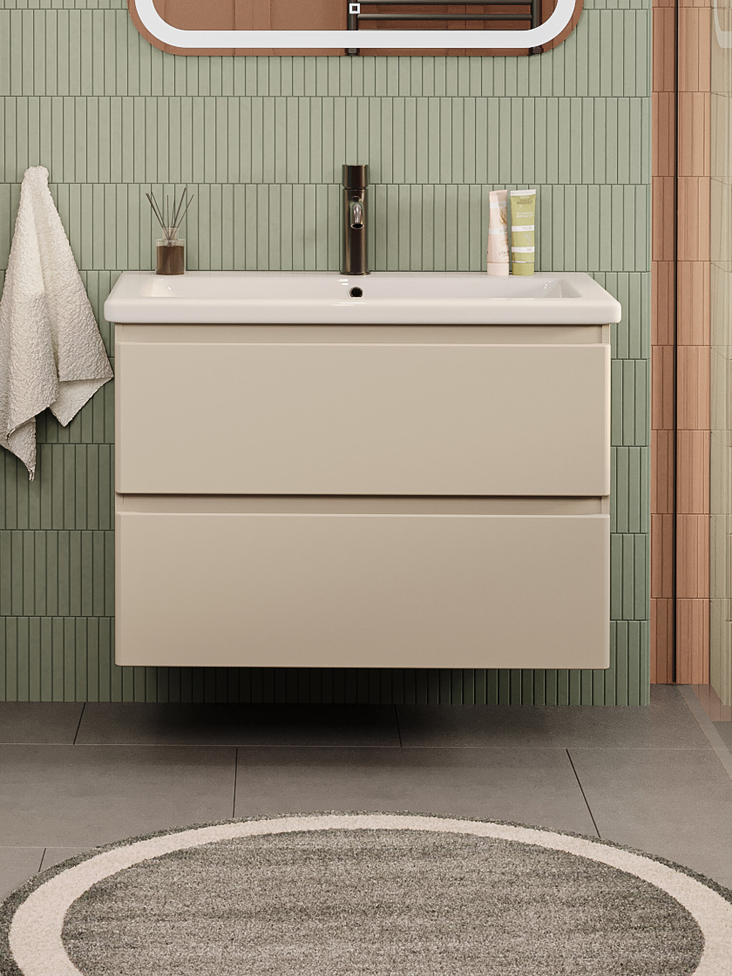 Тумба подвесная SanStar Riana 80 с раковиной Como 80 (комплект) для ванной комнаты cappuccino