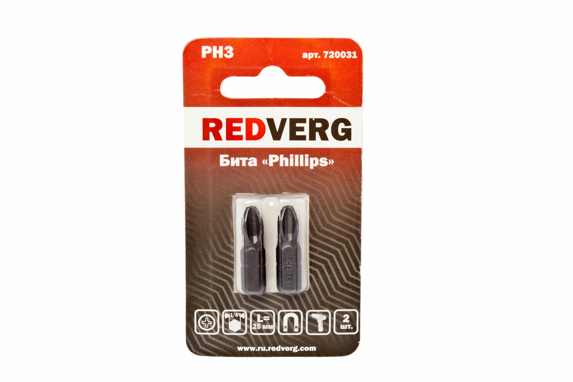Бита REDVERG 720031 PH3 х 25 сталь магнитный держатель 2 шт