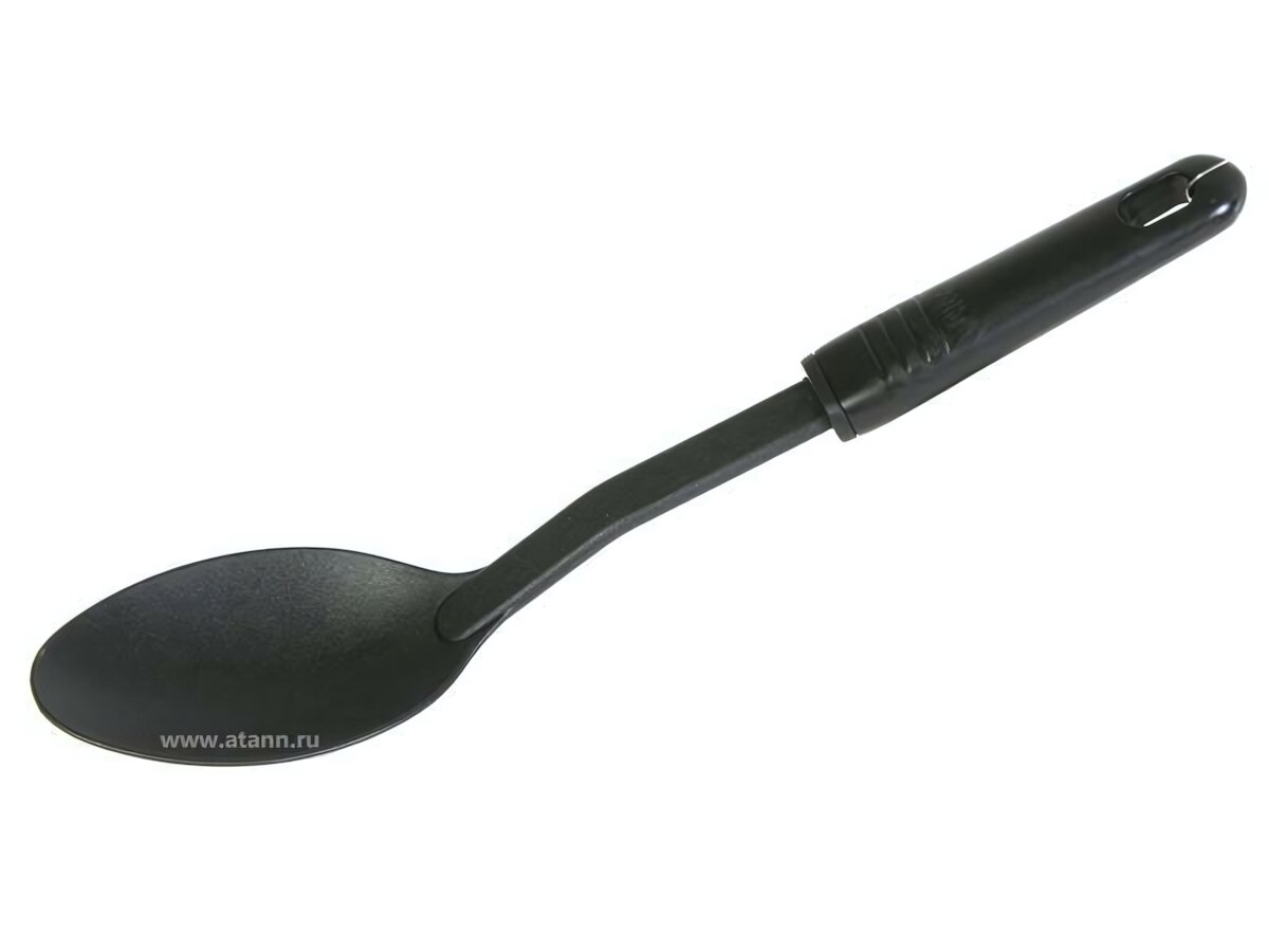Ложка кулинарная черная, жаропрочный нейлон, удобная ручка, 32см