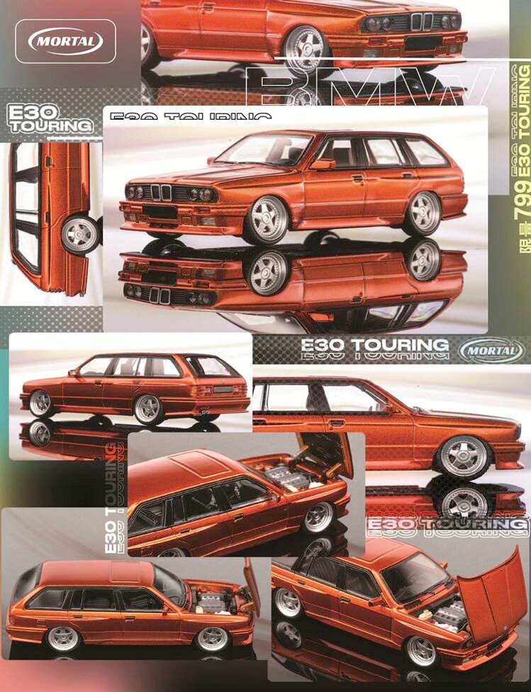 Коллекционная машинка Mortal 1:64 BMW E30 orange Lowrider