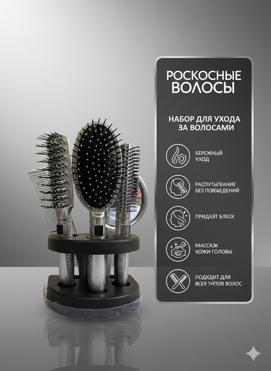 Набор расчесок для волос с зеркалом включает в себя 5 штуки,