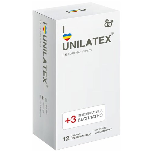 Unilatex Разноцветные ароматизированные презервативы Unilatex Multifruit - 12 шт. + 3 шт. в подарок (цвет не указан)