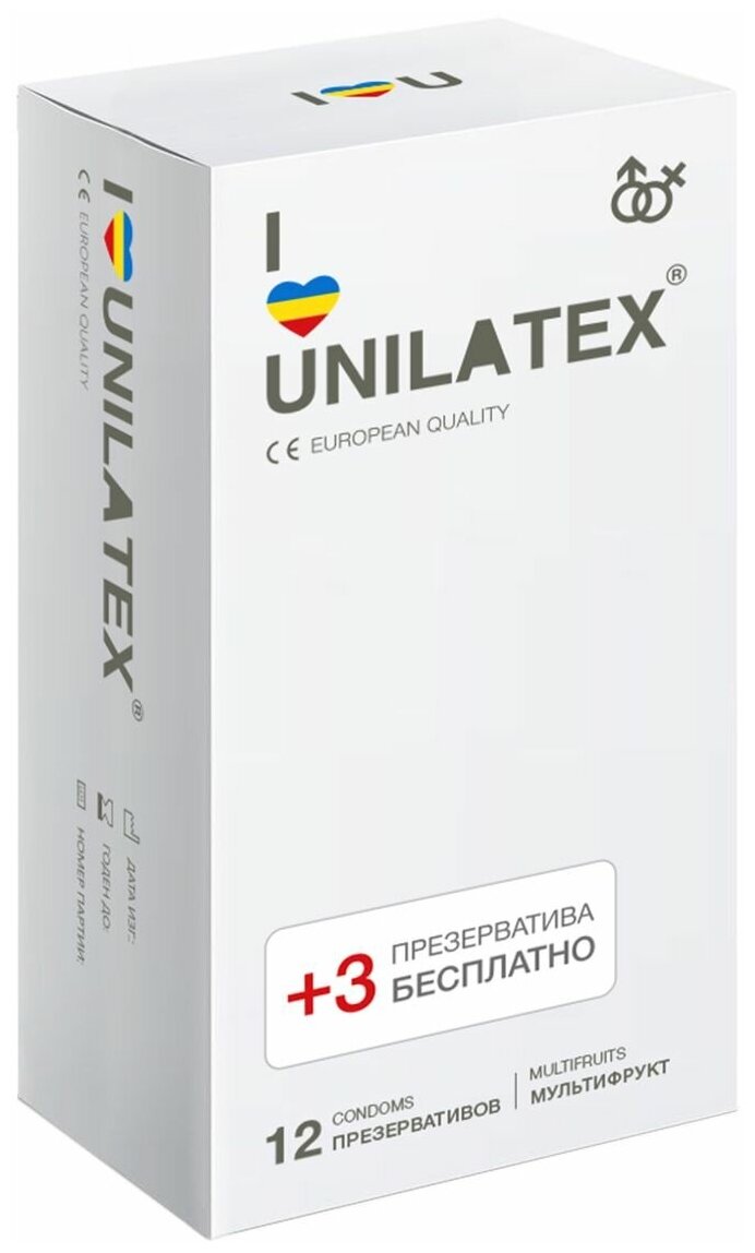 Разноцветные ароматизированные презервативы Unilatex Multifruit - 12 шт. + 3 шт. в подарок