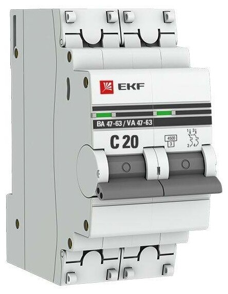 Выключатель автоматический модульный 2п C 20А 4.5кА ВА 47-63 PROxima EKF
