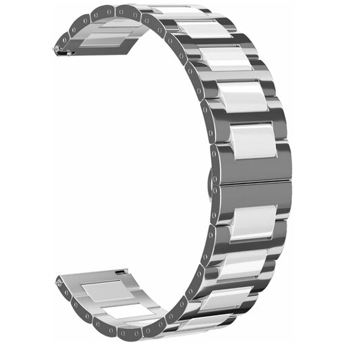 Ремешок металлический GSMIN Chafe 22 для Ticwatch E2 (Серебристо - белый)