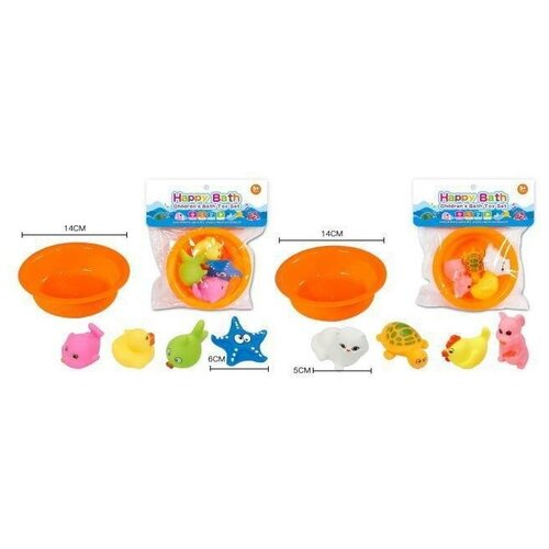 Купить ABtoys (АБтойс) Набор резиновых игрушек для ванной Abtoys Веселое купание 4 предмета и ванночка, 2 вида, в пакете, 4 шт.