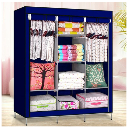 Складной шкаф Каркасный Тканевый Storage Wardrobe для одежды, синий