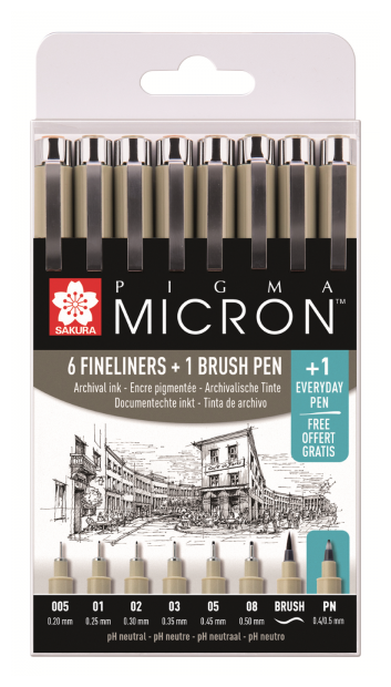 Sakura Набор капиллярных ручек "Pigma Micron", 8шт черный + brush + PN