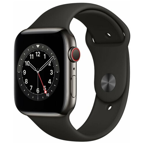 Apple Watch Series 6 GPS Cellular 44mm Graphite Stainless Steel Case with Black Sport Band 3580000₽