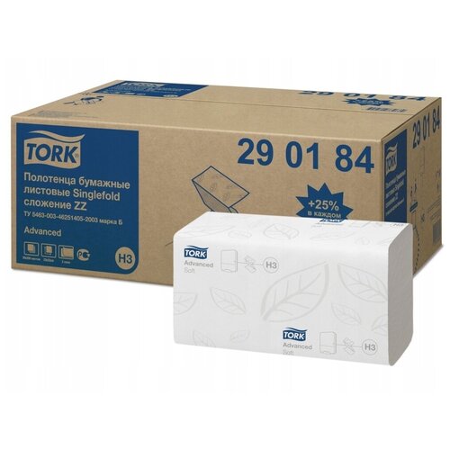 фото Листовые полотенца tork singlefold сложения zz (система h3), 2-слоя, 200 листов в упаковке, 20 упаковок, 290184