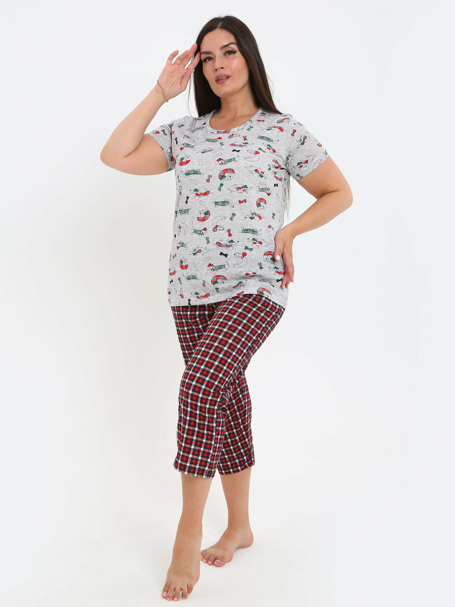 Пижама Soft Home, футболка, бриджи, короткий рукав, трикотажная, карманы, размер 52, серый - фотография № 3