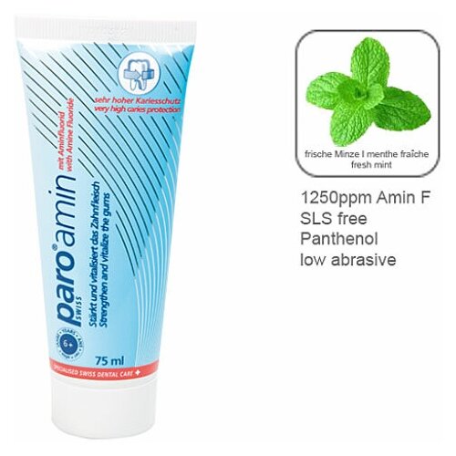 Зубная паста Paro 6+ на основе аминфлюорида с пантенолом, 75ml