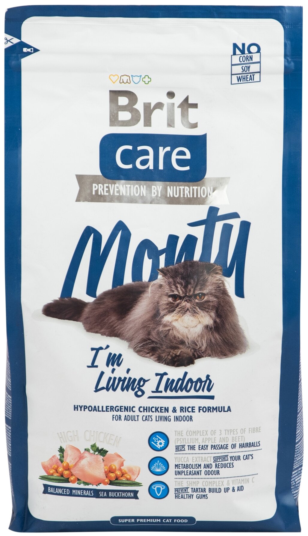 Корм для кошек Brit Care Monty, для живущих в помещении, с курицей 2000 г