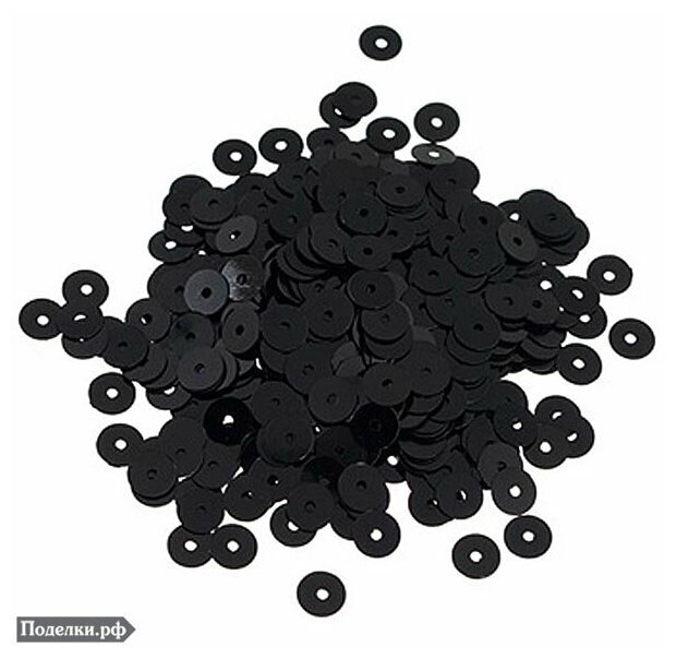 Пайетки плоские PL6-0109 черный цвет 6 мм 10 г, цена за 1 уп.