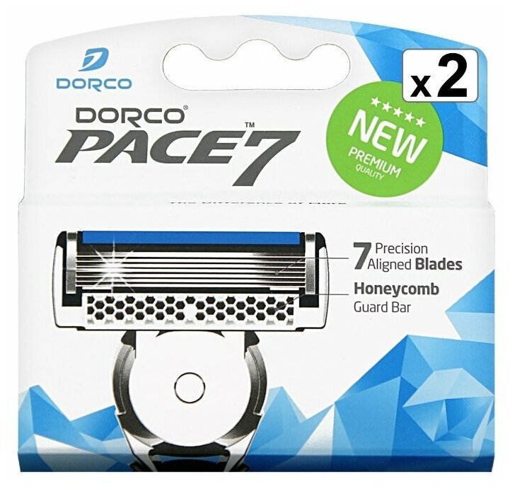 Сменные кассеты Dorco PACE7 (2 кассеты), 7-лезвийные, увл. полоса, крепление PACE