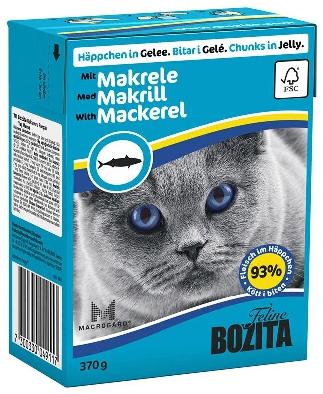 Влажный корм для кошек Bozita со скумбрией 6 шт. х 370 г (кусочки в желе) - фотография № 3