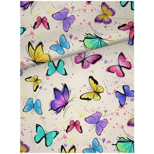 фото Ткань для штор детских sfer.tex 100*150 блэкаут бабочки бежевые