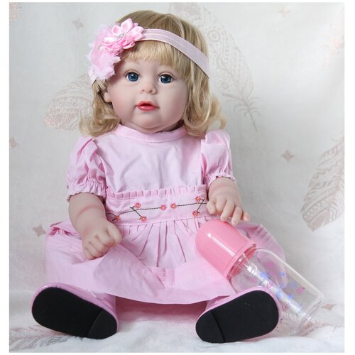 фото Reborn kaydora виниловая кукла реборн (reborn dolls) - девочка в розовом платье с повязкой (43 см)