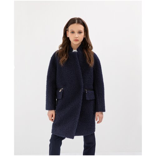 фото Пальто темно-синее текстильное gulliver для девочек, цвет синий, размер 152, модель 221gsgc4504