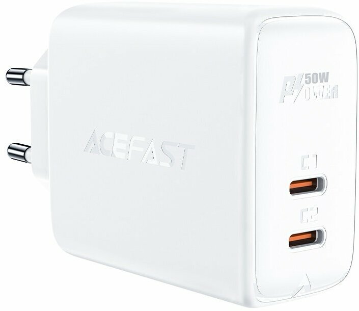 Сетевое зарядное устройство ACEFAST A29 PD50W GAN, USB-C+USB-C, Белый