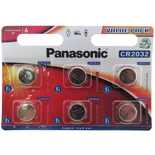 батарейки литиевые panasonic тип cr2032 3v 6 шт в 1 наборе Батарейки Panasonic CR2032 3v дисковые литиевые Lithium Power в блистере 6шт