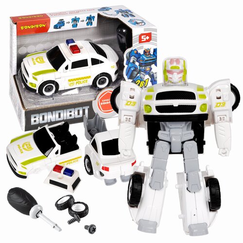 Трансформер BONDIBOT 2в1 робот-автомобиль с отвёрткой, белая полиция Bondibon