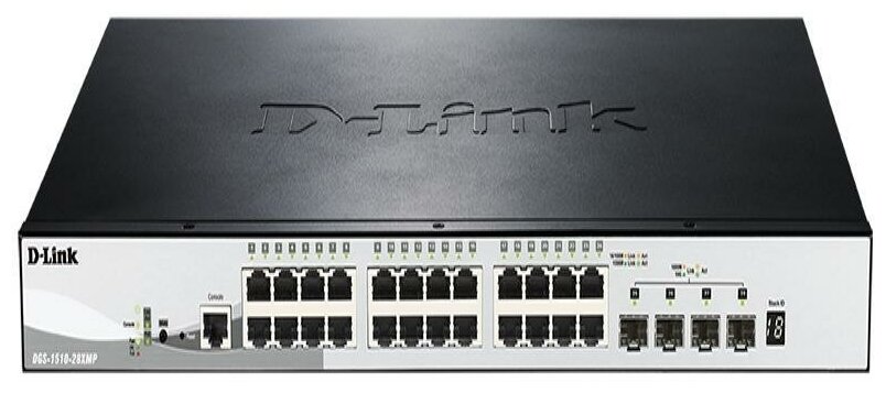 D-Link DGS-1510-28XMP/A1A PROJ Управляемый стекируемый коммутатор SmartPro с 24 портами 10/100/1000Base-T с поддержкой РоЕ и 4 портами 10G Base-X SFP+