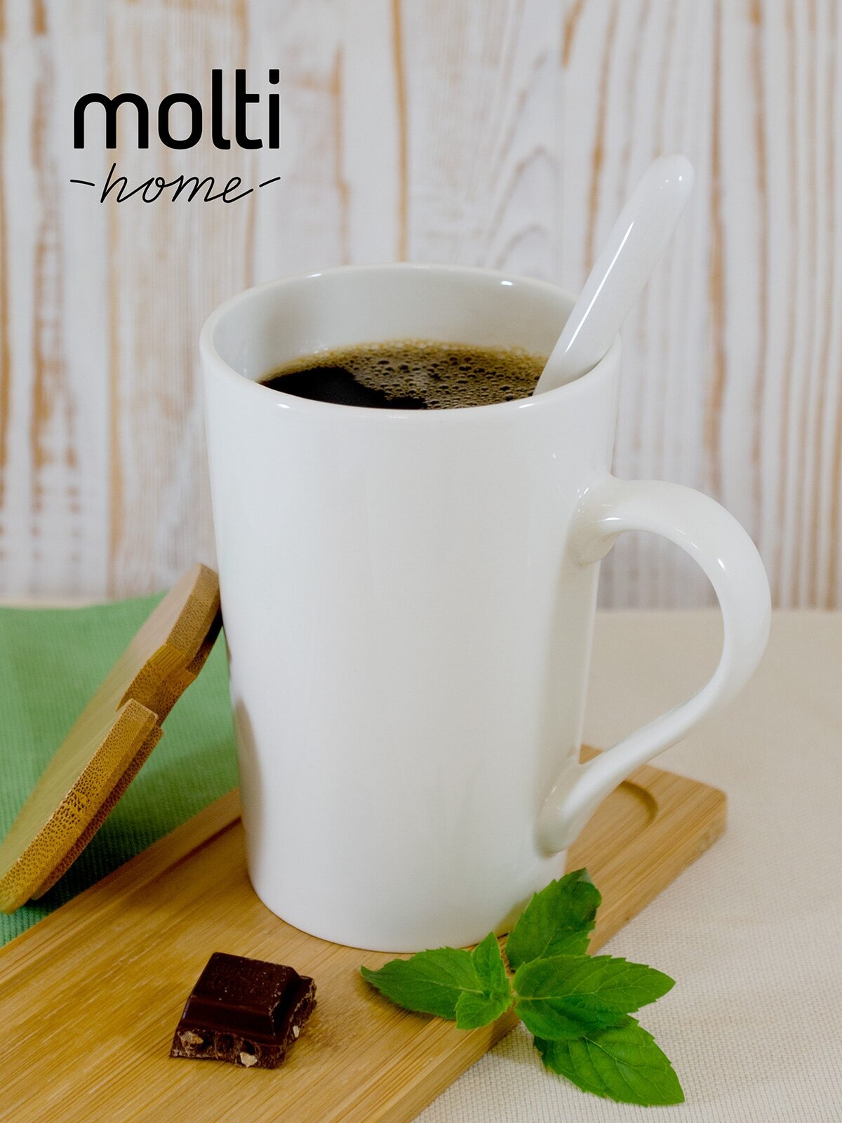Кружка Parley для чая, кофе с молоком, с ложкой и бамбуковой крышкой, 420 мл