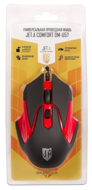 Проводная мышь JetA Comfort OM-U57 чёрно-красная 10001600dpi 3 кнопки USB
