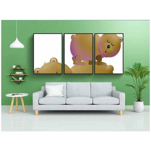 фото Набор модулных постеров для интерьера "животное башня, медведи, сонный" 60x90 см. в тубусе, без рамки lotsprints