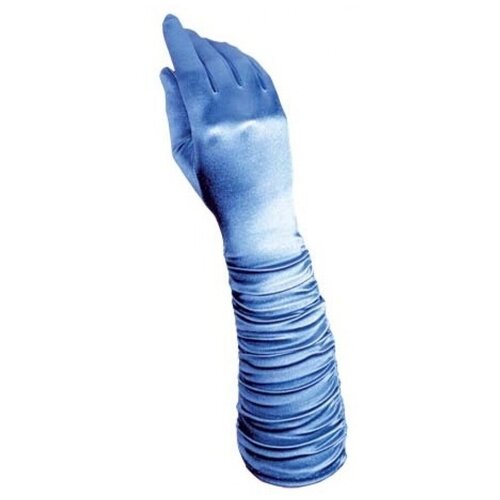 Голубые сатиновые перчатки со сборкой (7930), взрослые.