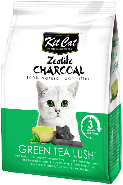 Kit Cat Zeolite Charcoal Green Tea Lush цеолитовый комкующийся наполнитель с ароматом зеленого чая - 4 кг - фотография № 4