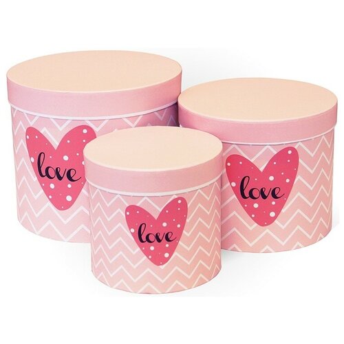 фото Набор коробок цилиндр, любовь (орнамент зигзаг), розовый, 17*17*20 см, 3 шт. дон баллон