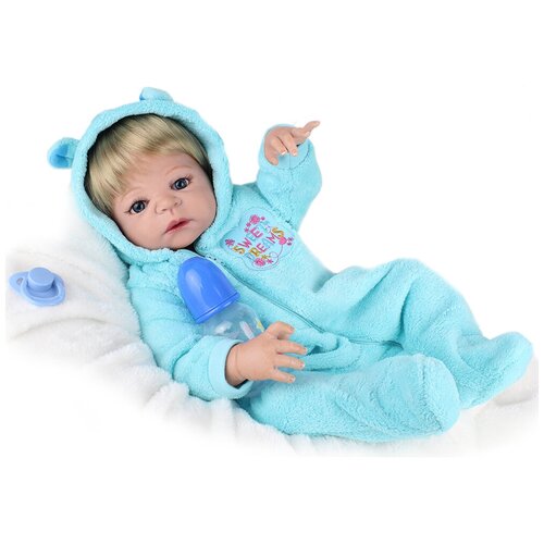 фото Reborn kaydora кукла реборн виниловая (reborn full vinyl doll 22 inch) мальчик в голубом халате (56 см)