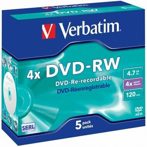 Диск DVD-RW Verbatim 43285 4.7ГБ, 4x, 5шт, Jewel Case (43529)