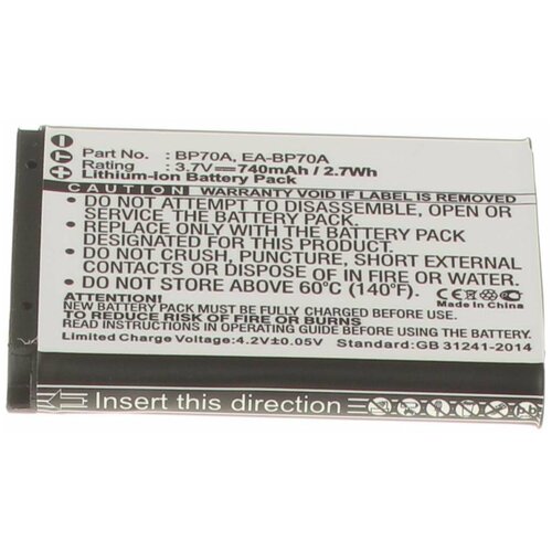 Аккумулятор iBatt iB-U1-F265 740mAh для Samsung Digimax PL120, Digimax ST60, Digimax AQ100, Digimax ES65, Digimax ES70, Digimax ES73, Digimax ES75, Digimax PL100, Digimax PL101, Digimax PL20, Digimax PL200,