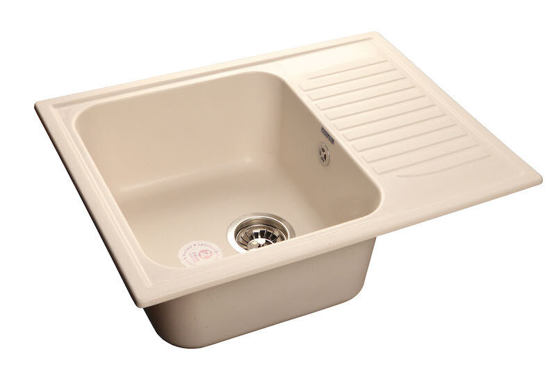 Кухонная мраморная мойка GranFest STANDART GF-S645L, прямоугольная, оборачиваемая, с переливом, 645*500 мм, цвет белый/Раковина для кухни
