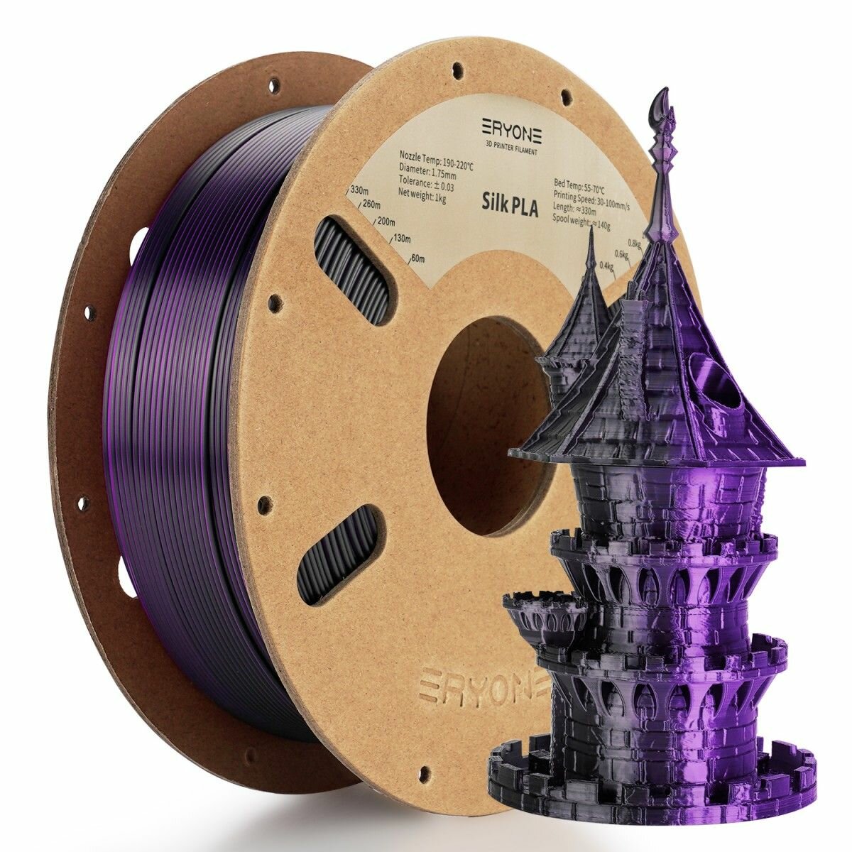 PLA Silk Dual-Color 175 мм 1 кг (Eryone) Черный - Фиолетовый