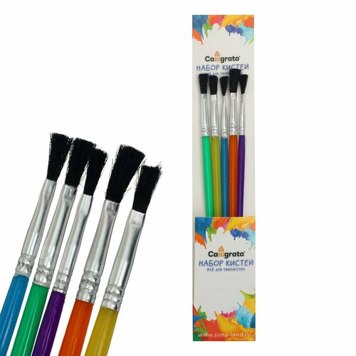 Набор кистей нейлон 5 штук, плоские, с пластиковыми цветными ручками набор кистей теропром 2691082 нейлон 5 штук плоские с пластиковыми цветными ручками