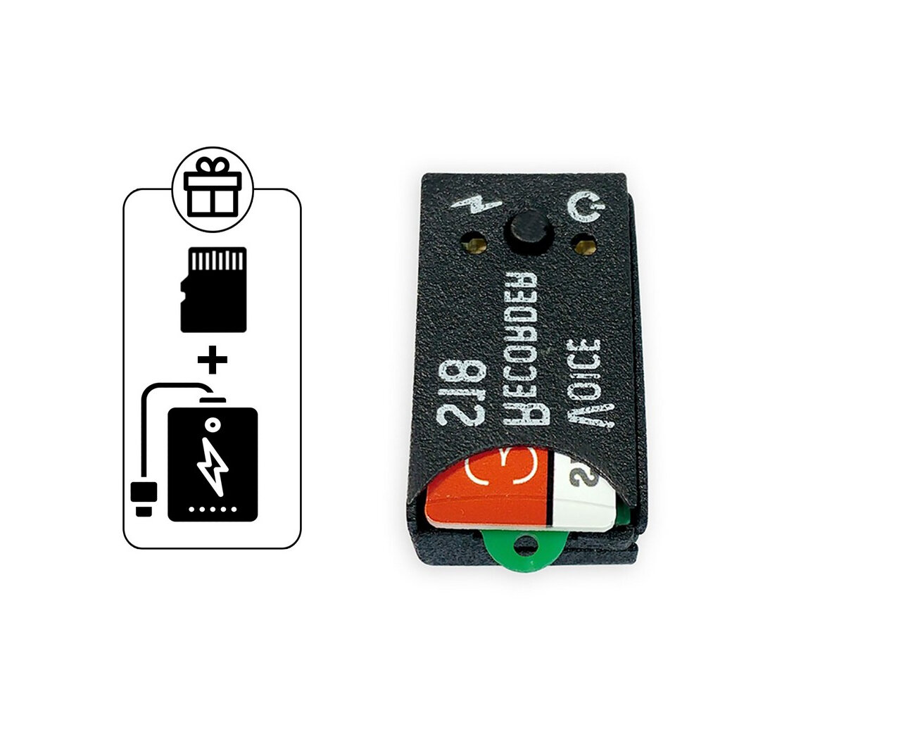 Цифровой диктофон Сорока-18-MicroSD (S19116SOR) + 2 подарка (Power Bank 10000 mAh + SD карта 32ГБ) - миниатюрный компактный и простой диктофон mini