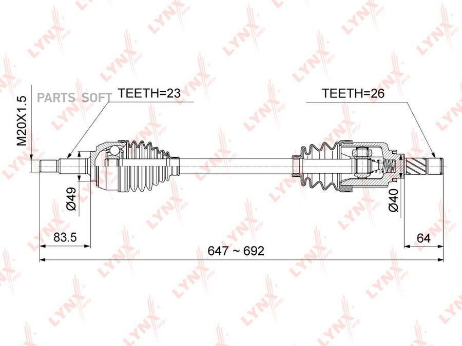 CD6707 LYNXAUTO Привод в сборе L LADA Largus 1.6 16V 12> RENAULT Logan I 1.5D-1.6 05> / Sandero I 1.5D-1.6 08>