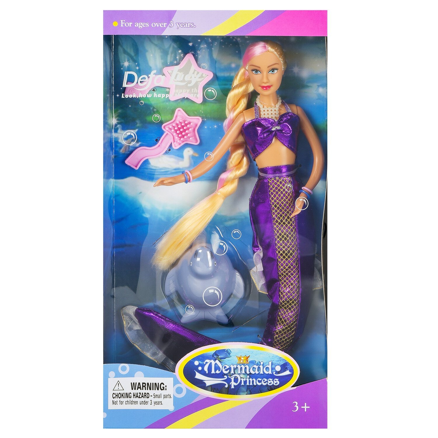 Кукла Defa Lucy Принцесса-русалочка с волшебной прядью волос (фиолетовый костюм), 29 см 20983d/фиолетовый